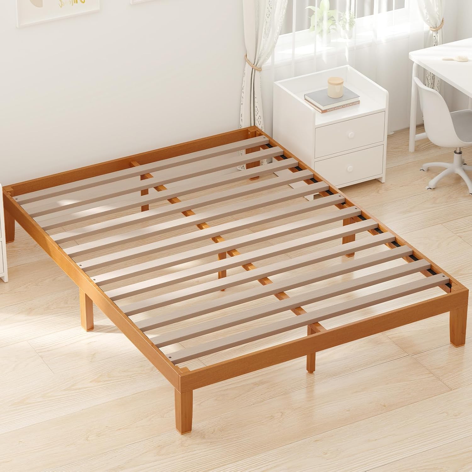 ウッドプラットフォームベッド　クイーンサイズ Twin Full Queen King Wood Bed Frame 12in Wooden Platform Bed with